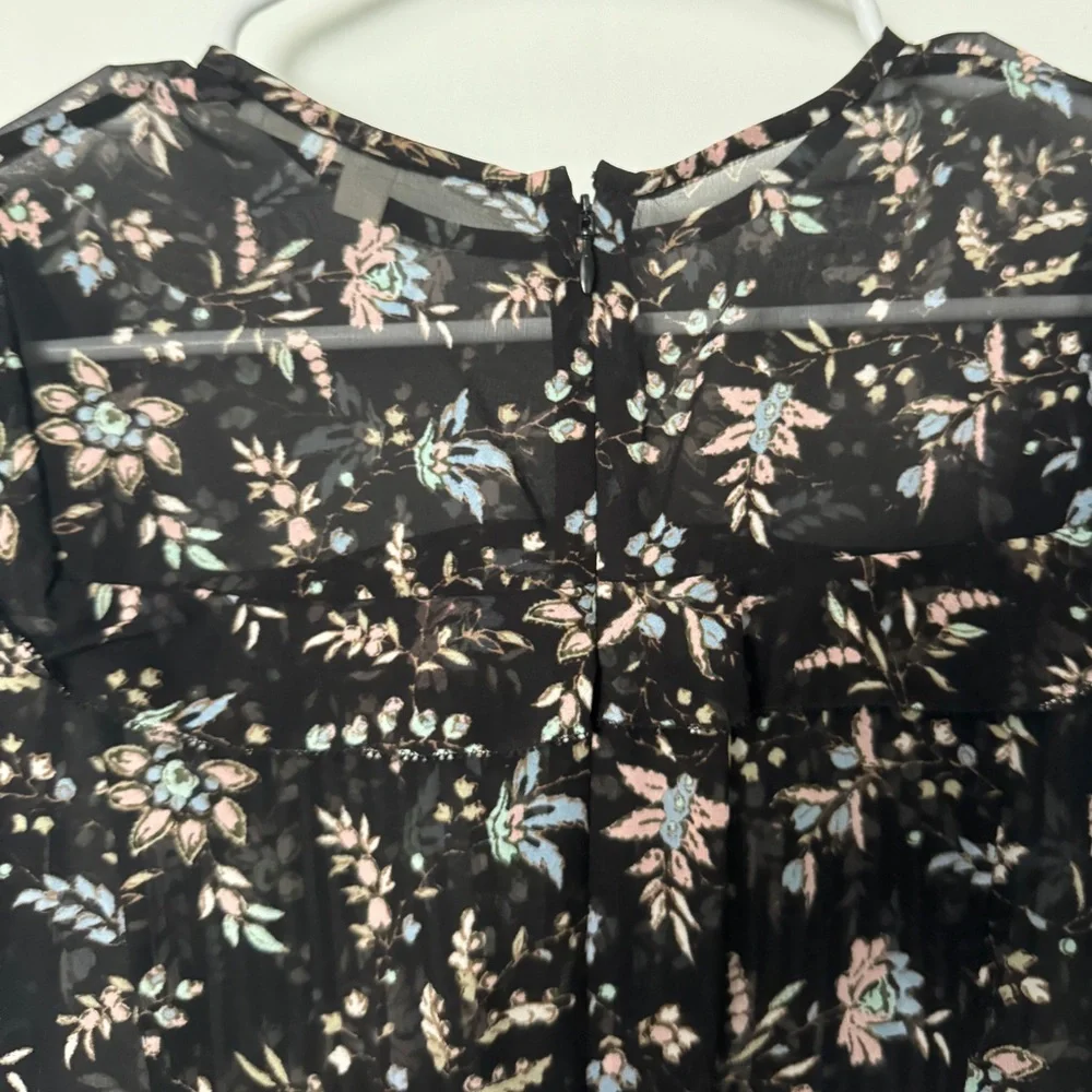 VERONICA BEARD Thompson Floral 100% Silk Ruffle Blouse Top Black Size 2 - Picture 8 of 10
